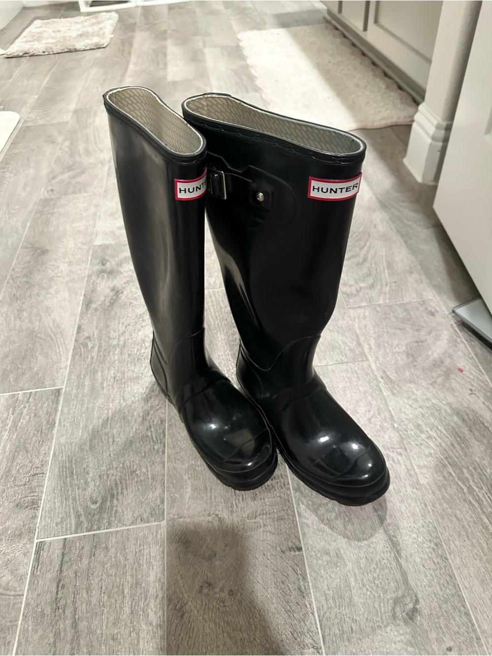 Hunter Glossy Black Knee-High Rubber Rain Boots